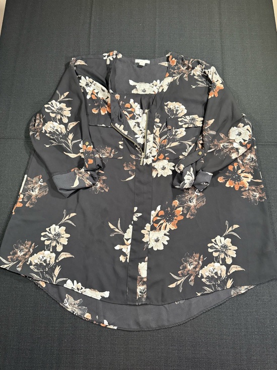 EST 1946 Tops - Black Floral Blouse with Cream and Rust Accents